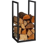 Relaxdays leñero para chimenea mediano, metal, 60x30x30 cm, estante de leña para interior, para apilar troncos, negro