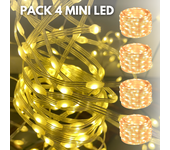 Pack x 4 guirnaldas microled, 20 m, 200 led cálida, cable alambre transparente, ip65, 31v