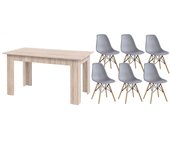 Pack mesa de comedor o cocina fija cambria + 6 sillas estilo nordico gris