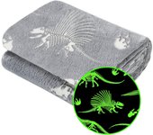Manta de dinosaurio que brilla en la oscuridad para niños y adolescentes, para sofá cama, tela de franela, manta fluorescente, gris, 127 x 152,4 cm