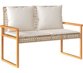 Banco de jardín | silla de jardín con cojín beige mezcla ratán sintético acacia cfw31881