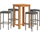 Mesa y taburetes de jardín 5 pzas madera acacia ratán pe gris