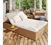 Conjunto de jardín para 2 personas - tumbona - sofá lounge de ratán pe con 2 cojines y plegable, conjunto de sillas de jardín, natural