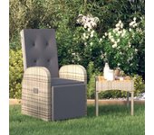 Vidaxl sillón reclinable de jardín con cojines ratán sintético gris