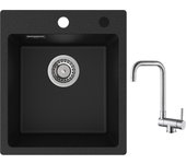 Cecipa max fregadero de cocina de cuarzo y resina 40x45 cm fregadero de cuarzo 1 seno negro+ grifo de cocina abatible mezclador de fregadero abatible