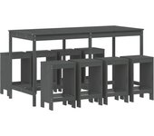Mesa y taburetes altos jardín 9 pzas madera maciza de pino gris
