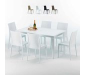 Mesa rectangular blanca 150x90 cm y 6 sillas de colores bistrot summerlife