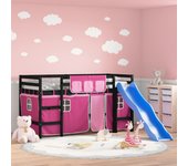 Vidaxl cama alta para niños con cortinas madera pino rosa 90x200 cm