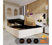 Cama tapizada 160x200, cama doble, espacio de almacenamiento, canapé, algodón, beige (sin colchón)