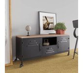 Maison exclusive - mueble tv maison exclusive - erro y madera maciza de abeto negro 110x30x43 cm