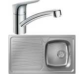 Fregadero 1 seno de acero inoxidable hansgrohe s21 + grifo de cocina hansgrohe logis m31 120 cromado