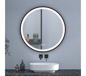 Espejo de baño redondo led 80cm con marco, antivaho, luminosidad regulable