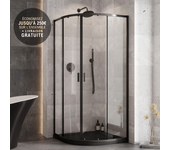 Cabina de ducha 80x80cm negro semicircular zarya black - con plato efecto piedra negro extraplano axim black y sifón free