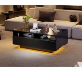 Mesa de centro con 4 cajones - 90 x 55 x 35 cm - led - tableros de partículas - para salón - negro brillante