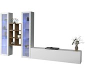 Pared equipada dcorrei, conjunto de salón mueble de tv con 3 puertas, mueble de salón, cm 320x30h180, blanco brillante