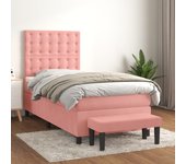 Somier de láminas con colchón rosa 90x200 cm terciopelo