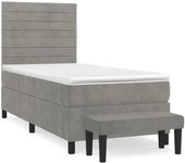 Cama con somier tapizado y colchón de terciopelo gris claro 90x190 cm