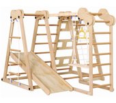 Casa de juegos de madera plegable 7 en 1 con tobogán, barra de dominadas y columpio