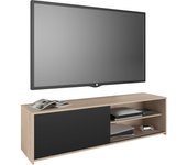 Mueble de tv trevo salón moderno con puerta corredera en color negro y roble jackson 155x43x40 cm