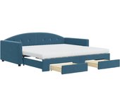 Sofá cama nido con cajones terciopelo azul 100x200 cm