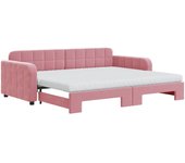 Sofá cama nido con colchón terciopelo rosa 90x200 cm