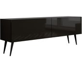 Mueble tv : negro mate / negro brillante, patas negras, 140 x 52 x 32 cm