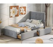 Cama tapizada de terciopelo 90x200cm - cama individual con 2 cajones y somier - gris