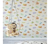 Papel pintado safari pintados a la acuarela estilo infantil rollo 10m x 0,52m