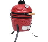 Barbacoa kamado 2 en 1 de cerámica roja 56 cm, parrillada, ahumado y cocción al horno, termómetro integrado