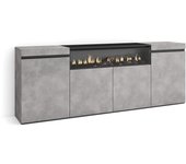 Amueblate online, aparadores para salón, gran capacidad de almacenaje, 200x75x35cm, 4 puertas, chimenea eléctrica, cemento