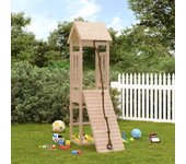 Casita de juegos con rocódromo de madera maciza de pino