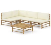 Vidaxl set de muebles de jardín 5 piezas bambú y cojines blanco crema