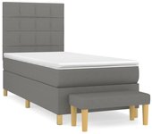 Cama con somier tapizado y colchón de tela gris oscuro 90x190 cm