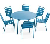 Mesa redonda de jardín y 6 sillas de metal azul pacífico, palavas - oviala