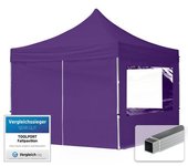 3x3 m carpa plegable, economy aluminio 32mm, 4 laterales con ventanas panorámicas, lila