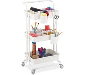Relaxdays carrito auxiliar, 3 niveles, 2 frenos, multiusos para cocina y oficina, camarera 86x43x34 cm, metal, blanco