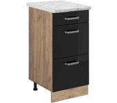 Vicco mueble bajo de cocina r-line, negro brillo intenso, 40 cm et mármol