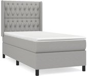 Cama con somier tapizado y colchón de tela gris claro 90x200 cm