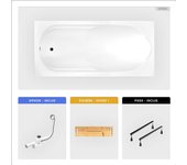 Bañera rectangular - 180 x 80 cm - sin mueble - con patas - repisa de bambú - desagüe cromado - bona