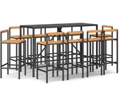 Mesa y taburetes altos jardín 11 pzas madera y ratán pe negro