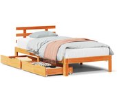 Estructura de cama con cajones, madera maciza de pino, marrón, 90x200 cm