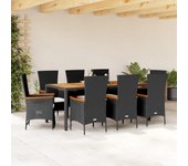 Set de comedor de jardín 9 piezas | conjunto de jardín | muebles de jardín y cojines ratán sintético negro cfw635935
