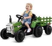 Costway 12v tractor electrico para niños con remolque, 3 velocidades y control remoto 2,4g juguete tractor con luces led, música,usb y bluetooth para