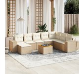 Conjunto de muebles de jardín de ratán beige de 9 piezas con cojines vidaxl