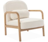 Sillón escandinavo de madera de hevea y borreguito, amelie, blanco, 66x82x77 cm
