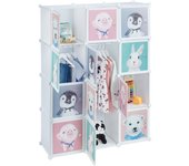 Relaxdays armario modular infantil, 8 compartimentos, puertas estampado animales, estantería niños, 145x109x37cm, blanco