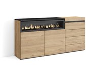 Amueblate online, aparador, con almacenamiento, 157x75x35 cm, dormitorio, habitación, chimenea eléctrica, cómoda, cajonera, roble