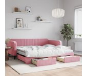 Sofá cama nido y cajones terciopelo rosa 100x200 cm