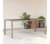 Mesa de jardín con tapa de cristal gris 190x90x75cm mimbre resina