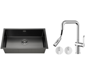 Lonheo max fregadero cocina 1 bandeja 74*44*20cm,inox cepillado con sifón,trop-plein+grifo cocina con ducha extraíble rotativa 360 °2 fon,modelo ue